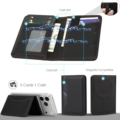 ASAPDOS For MagSafe Wallet,Magnetic Card Holder RFID Blocking Wallet with 5 Card Slots & Cash Pocket For iPhone 17/16/ 15/14/ 13/12/ Pro/Max/Plus/Air Black - Image 2