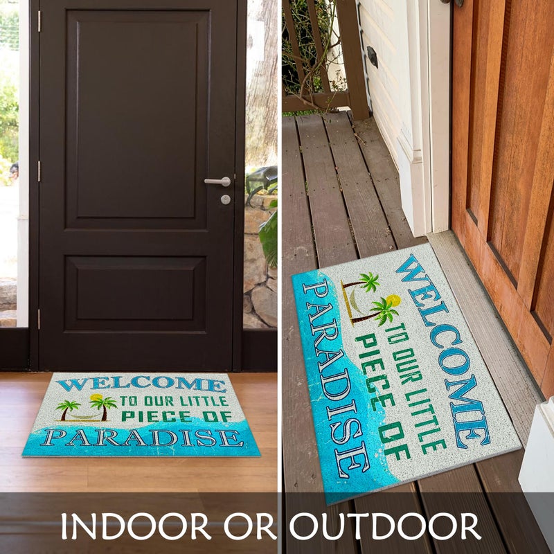 Supwhd Beach Door Mat, Coastal Beach Welcome Mat, Beach Decor for Room House, Nautical Door Mat, Coastal Bathroom Kitchen Decor, Welcome to Our Little Piece of Paradise 17x30 in - Image 2