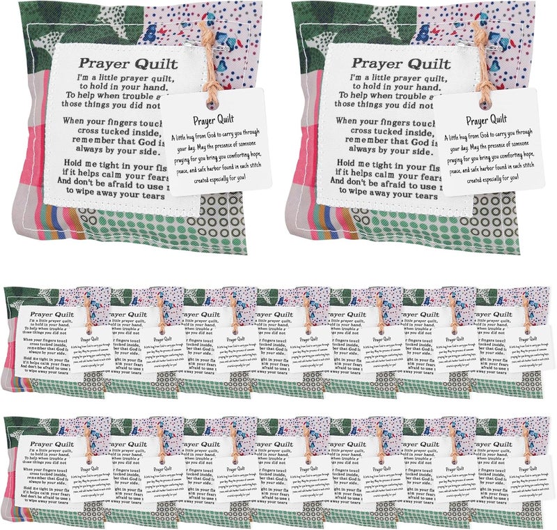 PLUVAVA 16 Pieces Mini Prayer Quilt with Cross Inside Pocket Prayer Quilts Squares Poem Patches Handmade Scripture Prayer Cloths for Religious Pastor Church Christmas Appreciation Gifts (16 PCS) - Image 1
