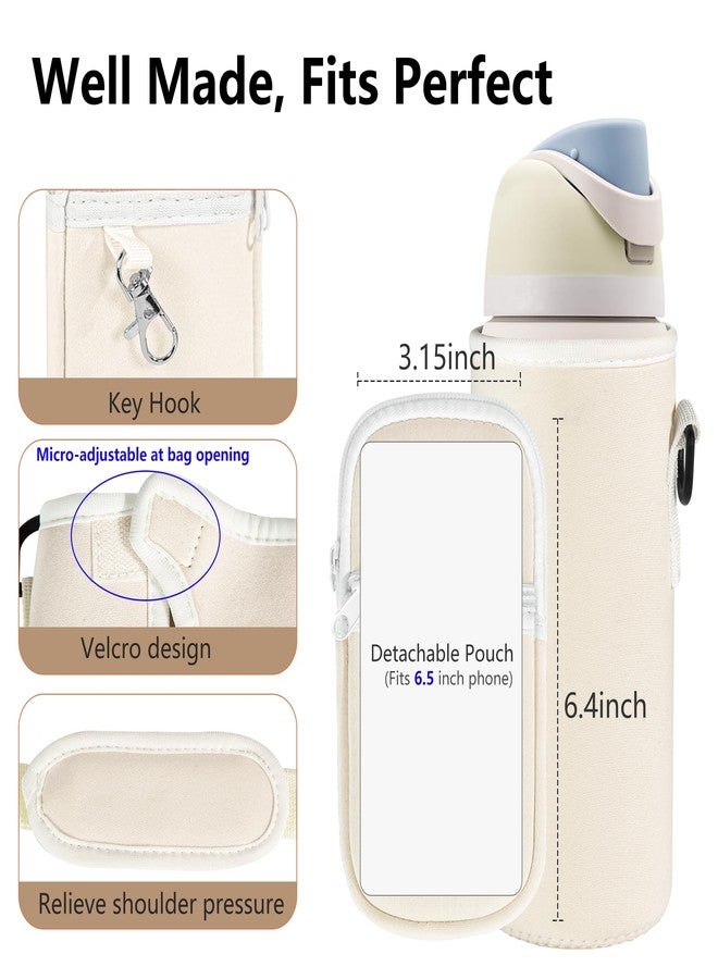 Icesip Water Bottle Carrier Bag with Strap for Owala FreeSip 32oz with Detachable Phone Pocket for Owala Accessories 32oz Water Bottle Sleeve for Walking Camping Gym Off White - Image 5