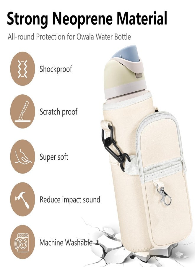 Icesip Water Bottle Carrier Bag with Strap for Owala FreeSip 32oz with Detachable Phone Pocket for Owala Accessories 32oz Water Bottle Sleeve for Walking Camping Gym Off White - Image 3