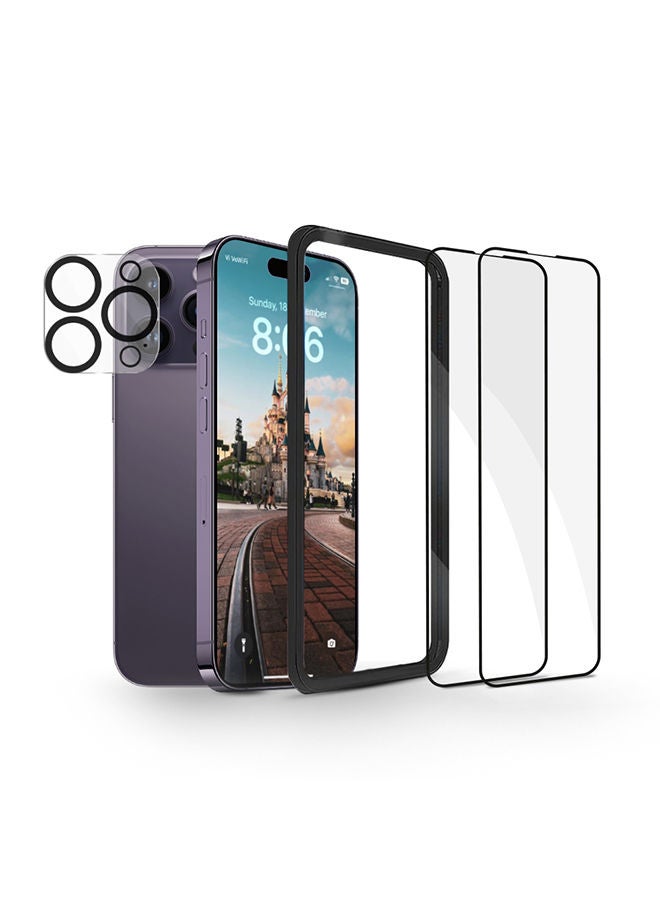 O Ozone Tempered Glass with Lens Protector (4 Pack) for iPhone 14/iPhone 13/iPhone 13 Pro 6.1" Screen ProtectorTempered Glass with Easy Installation Frame Full Coverage Case Friendly - Black - Image 1