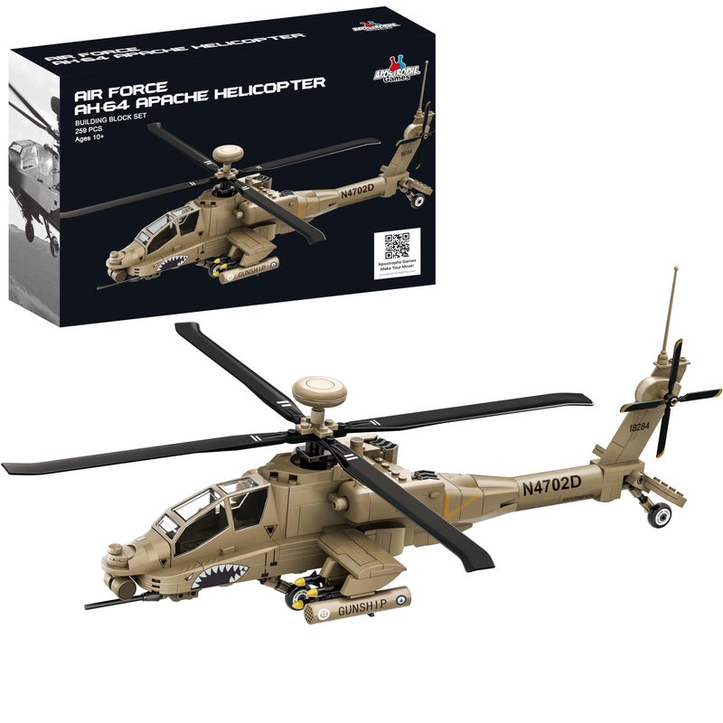 Apostrophe Games AH64 Apache Helicopter Building Block Set  259 Pieces  Air Force Plane Ages 10 - Image 3