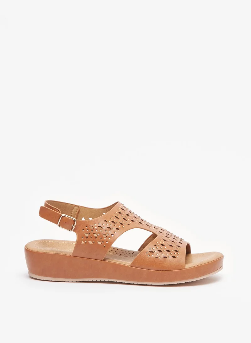 Flora Bella By Shoexpress Womens Embellished Open Toe Sandals with Buckle Closure