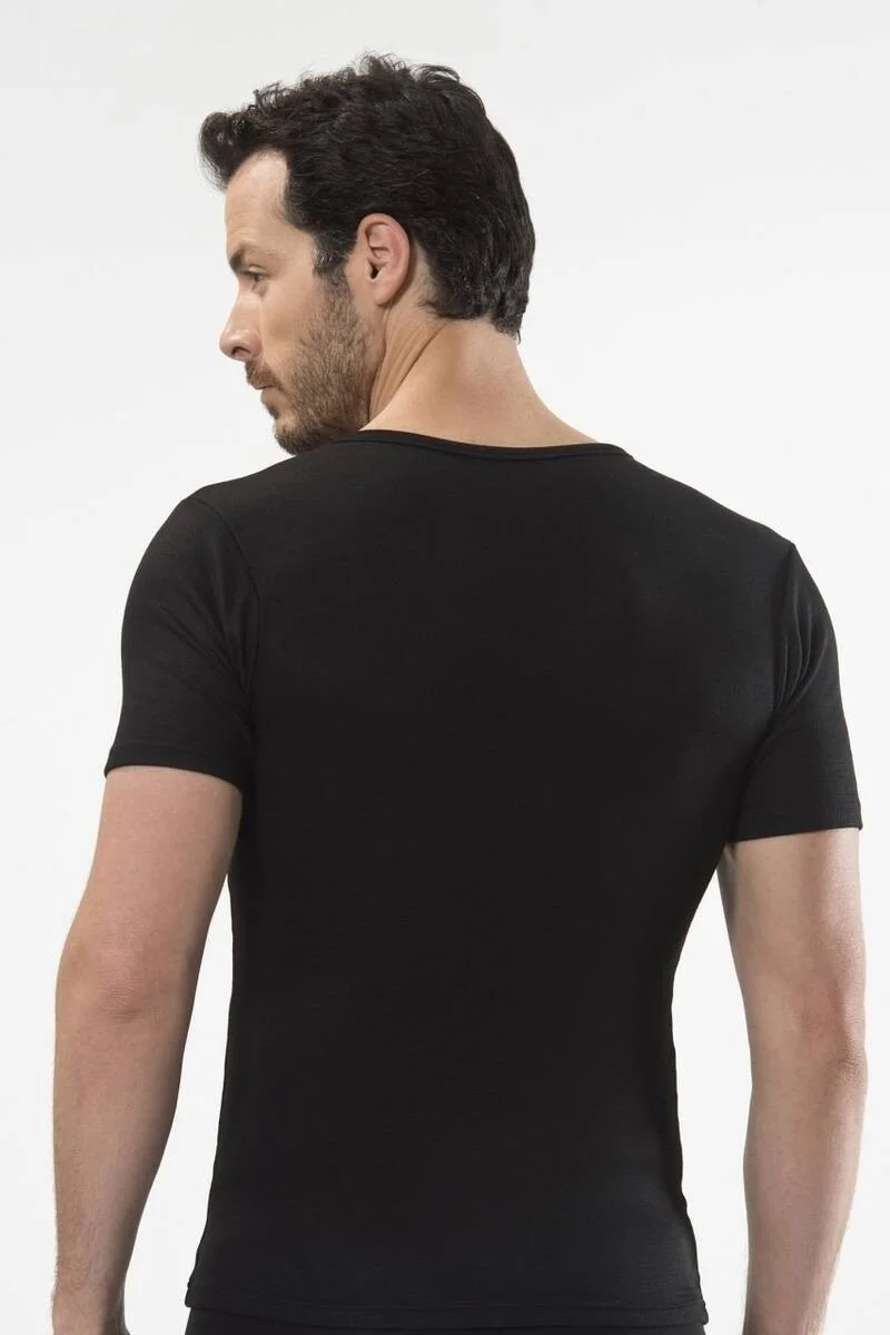 cacharel - Thermal short sleeve v-neck Black T-Shirt