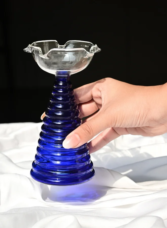 Muun Home Tall Blue Glass Diya Lamp for Pooja Room & Mandir | Decorative Oil Lamp for Diwali Decoration, Wedding, Housewarming & Festive Home Decor