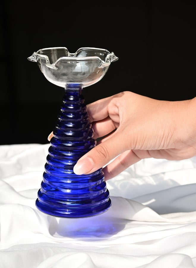 Muun Home Tall Blue Glass Diya Lamp for Pooja Room & Mandir | Decorative Oil Lamp for Diwali Decoration, Wedding, Housewarming & Festive Home Decor - Image 1