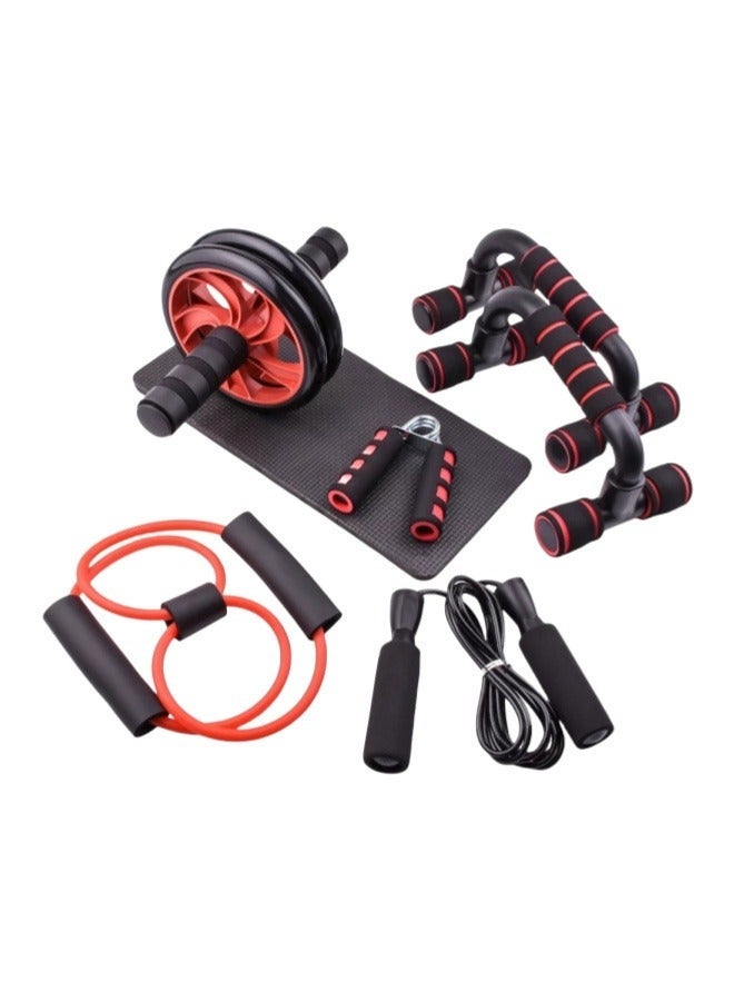 Fitness 7 PCs Set Healthy Abdominal Wheel Push Up Combination Set Multi functional Abdominal Muscle Wheel Comprehensive Trainer (Red) - Image 1