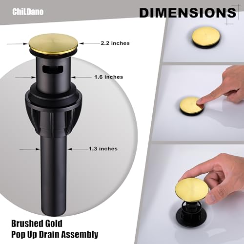 ChiLDano Brushed Gold Bathroom Faucet, 8 inch Widespread Bathroom Sink Faucet 3 Hole with Drain and Hose, Gold Bathroom Faucet CH2183BG - Image 3