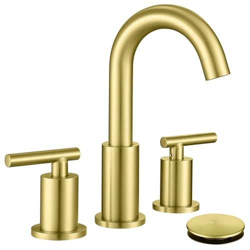 ChiLDano Brushed Gold Bathroom Faucet, 8 inch Widespread Bathroom Sink Faucet 3 Hole with Drain and Hose, Gold Bathroom Faucet CH2183BG - Image 1