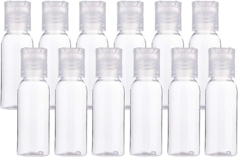 BENECREAT 24 Pack 1oz PET Plastic Bottles Clear Refillable Bottles with Press Cap for Shampoo, Lotions, Creams
