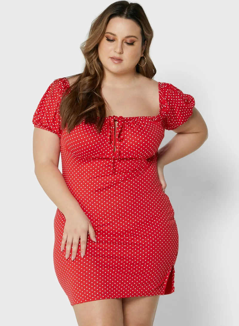 I Saw It First Curve Red Plus Size Polka Dot Jersey Tie Front Milkmaid