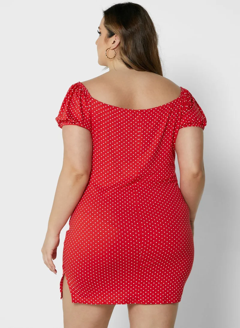I Saw It First Curve Red Plus Size Polka Dot Jersey Tie Front Milkmaid