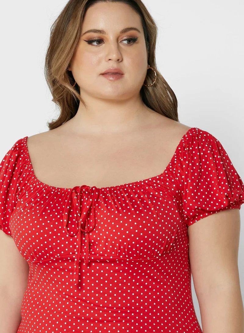I Saw It First Curve Red Plus Size Polka Dot Jersey Tie Front Milkmaid
