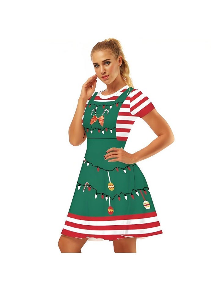 Loquat Women's Short Sleeve Printed Costume Dress Christmas Elements Dress - Image 1