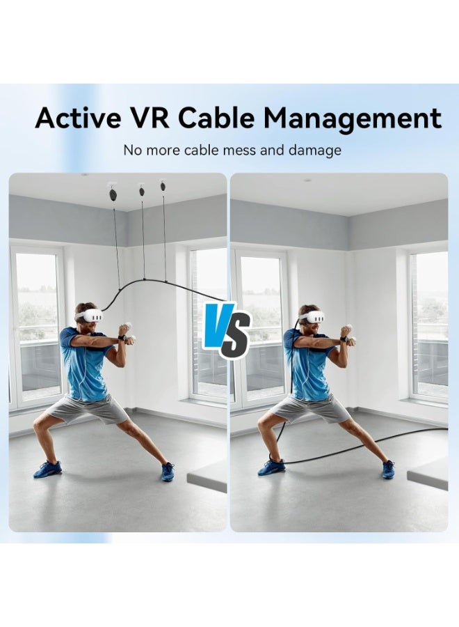 AMVR VR Cable Management for Quest 3S/, 6 Packs Retractable Ceiling Pulley System for Quest 3S/3/2/PSVR/Rift/Rift S/Valve Index/HTC Vive/Vive Pro/HP Reverb G2 Link Cable (Black) - Image 2