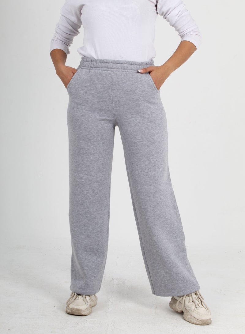 Wide-leg grey cotton trousers for women - Image 1