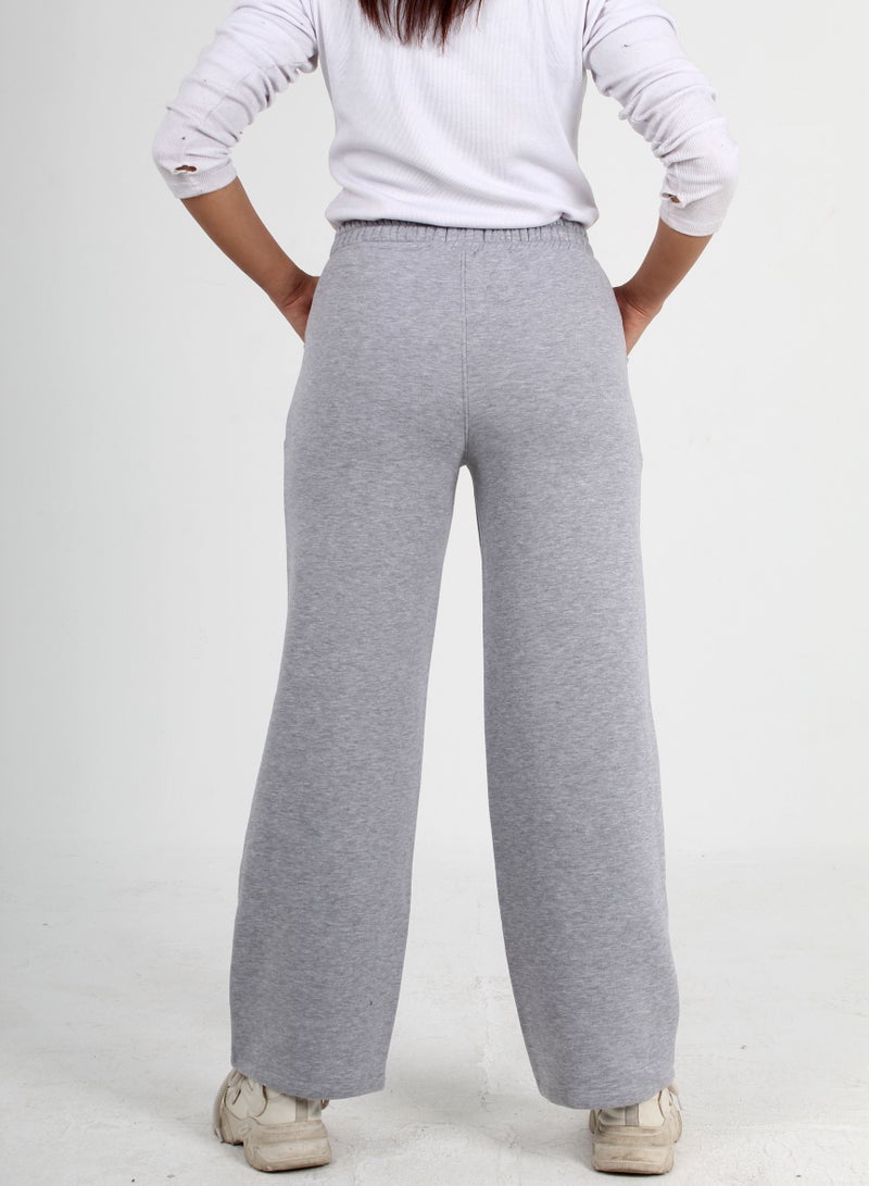 Wide-leg grey cotton trousers for women - Image 2