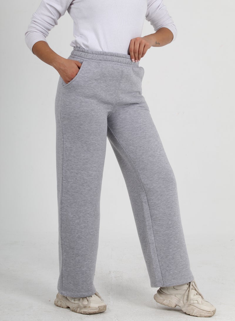 Wide-leg grey cotton trousers for women - Image 3