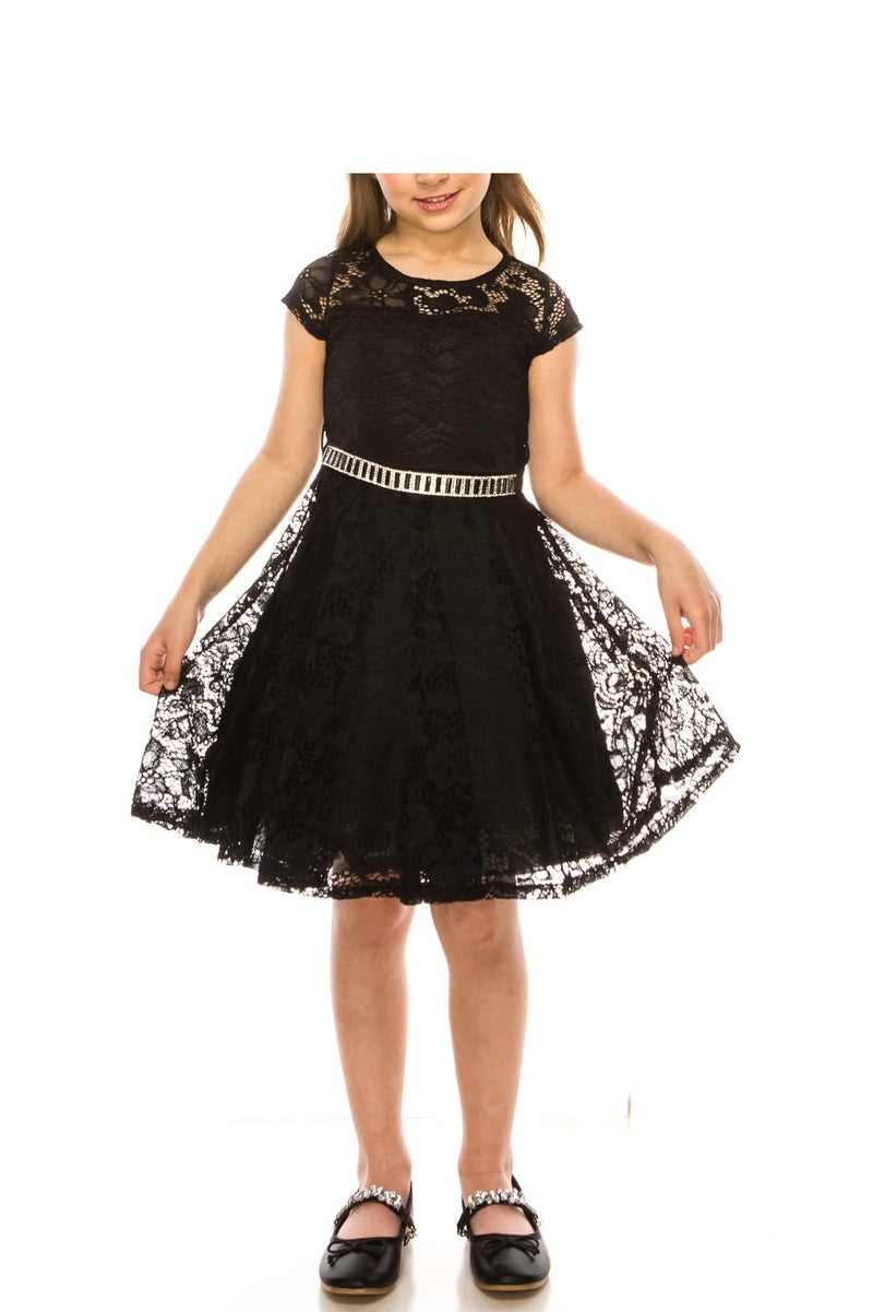 iGirlDress Big Girls Floral Lace Flower Girls Dresses Black 10 - Image 1