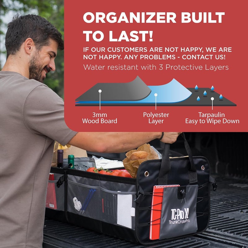 TRUNKCRATEPRO - XL Trunk Organizer For SUV, Car, Truck with 6 Compartments Adjustable Collapsible Portable Non-Skid Premium Cargo Storage Truck Organizer W Straps, Heavy Loads (Extra Large, Gray) - Image 4