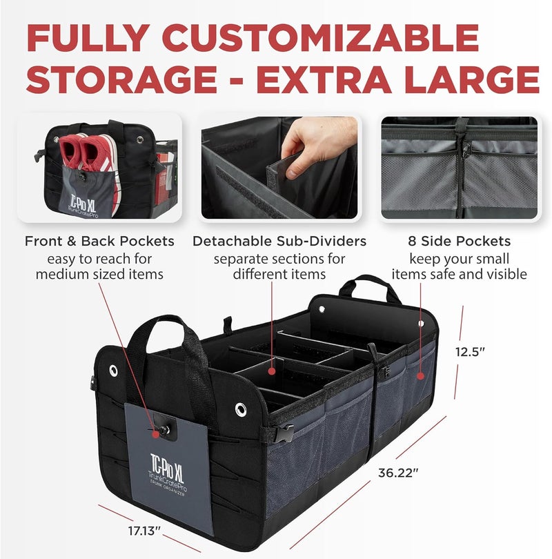 TRUNKCRATEPRO - XL Trunk Organizer For SUV, Car, Truck with 6 Compartments Adjustable Collapsible Portable Non-Skid Premium Cargo Storage Truck Organizer W Straps, Heavy Loads (Extra Large, Gray) - Image 2