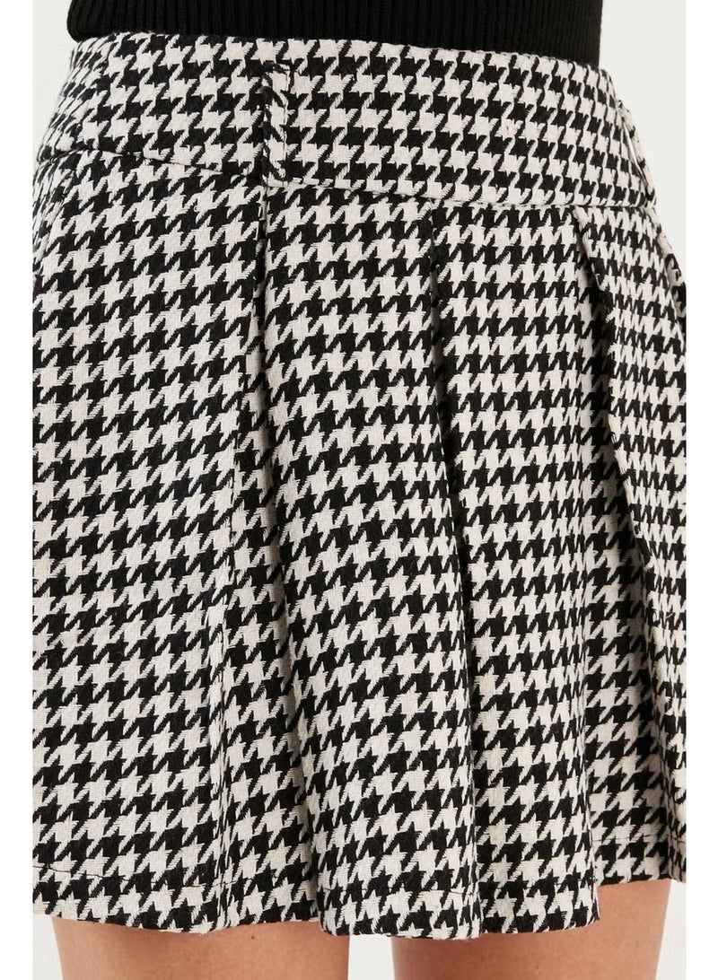 Lela تنورة قصيرة مطوية من مزيج القطن والصوف بنمط هوندستوث مقاس عادي 611SR00028 - Image 2