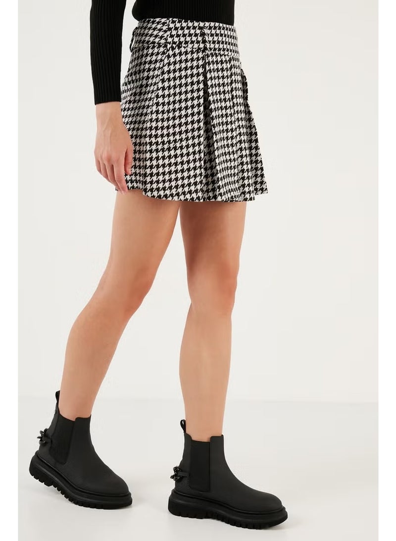 Lela تنورة قصيرة مطوية من مزيج القطن والصوف بنمط هوندستوث مقاس عادي 611SR00028 - Image 3