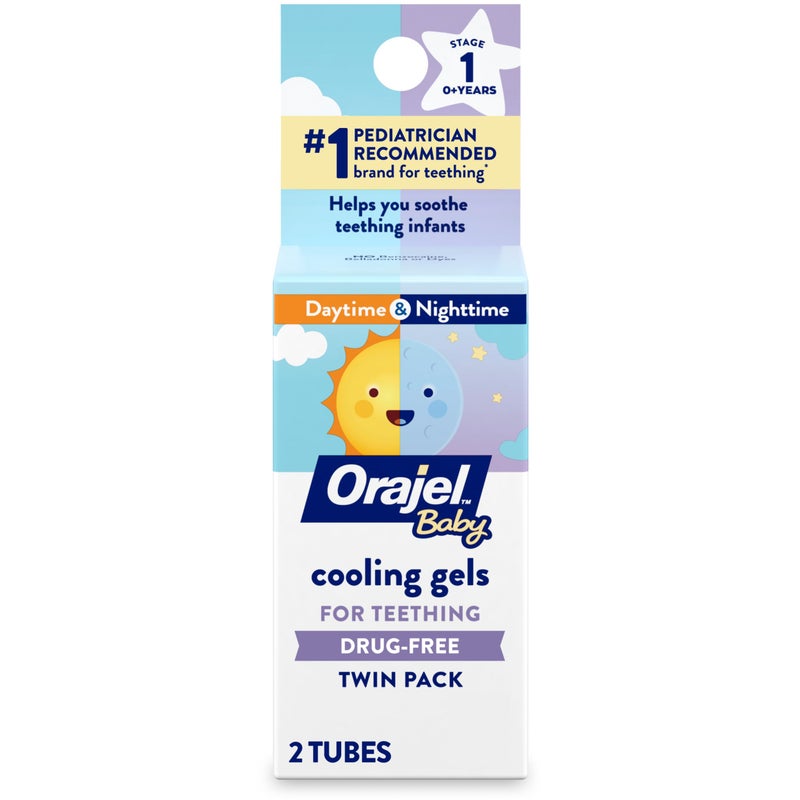 Orajel Baby Daytime & Nighttime Cooling Gels for Teething, Drug - Free, #1 Pediatrician Recommended Brand for Teething*, Two 0.18oz Tubes - Image 1