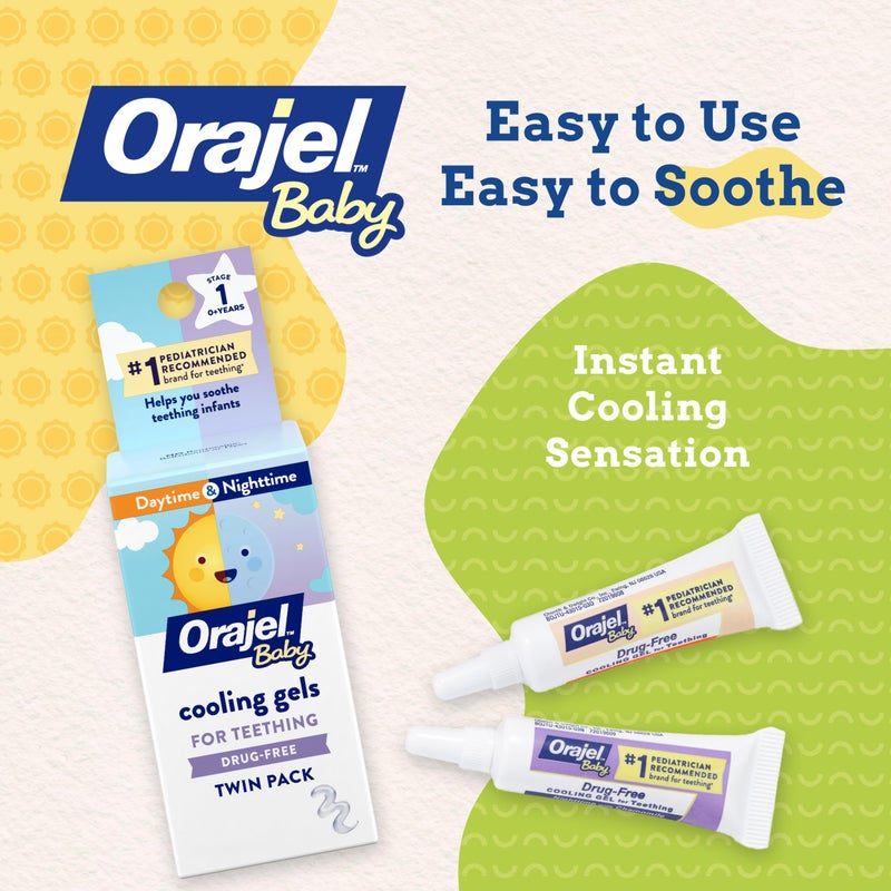 Orajel Baby Daytime & Nighttime Cooling Gels for Teething, Drug - Free, #1 Pediatrician Recommended Brand for Teething*, Two 0.18oz Tubes - Image 2