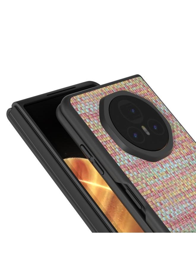 The Bros Phone Case For Honor Magic V3 Black Frame Color Lattice Texture PU Phone Phone Case  - Image 4