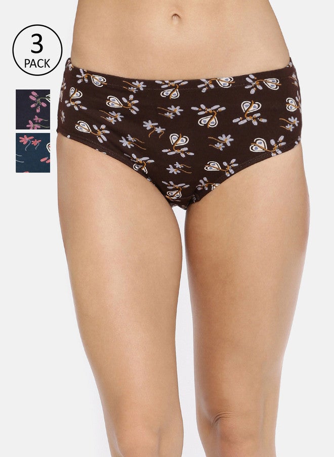 Red Rose Women Pack Of 3 Assorted Floral Hipster Briefs - Image 1