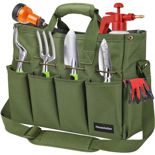 Housolution Garden Tote Bag 900D Standable Gardening Tool Bag Garden Tote Storage Bag with Pockets Long Adjustable Shoulder Strap Home Tools Organizer Garden Tool Kit Holder 14 Inch - Image 1