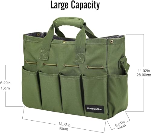Housolution Garden Tote Bag 900D Standable Gardening Tool Bag Garden Tote Storage Bag with Pockets Long Adjustable Shoulder Strap Home Tools Organizer Garden Tool Kit Holder 14 Inch - Image 3