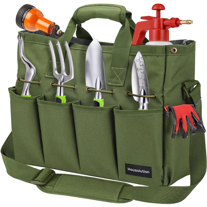 Housolution Garden Tote Bag 900D Standable Gardening Tool Bag Garden Tote Storage Bag with Pockets Long Adjustable Shoulder Strap Home Tools Organizer Garden Tool Kit Holder 14 Inch - Image 2