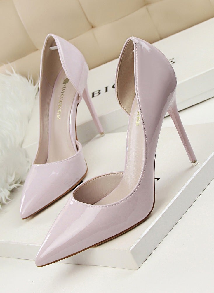 BIGTREE Women's Solid Color Fashionable Stiletto Pumps 10.5cm Elegant Gorgeous Closed Pointed Toe Slip On Solid High Heels Light Grey  - Image 1