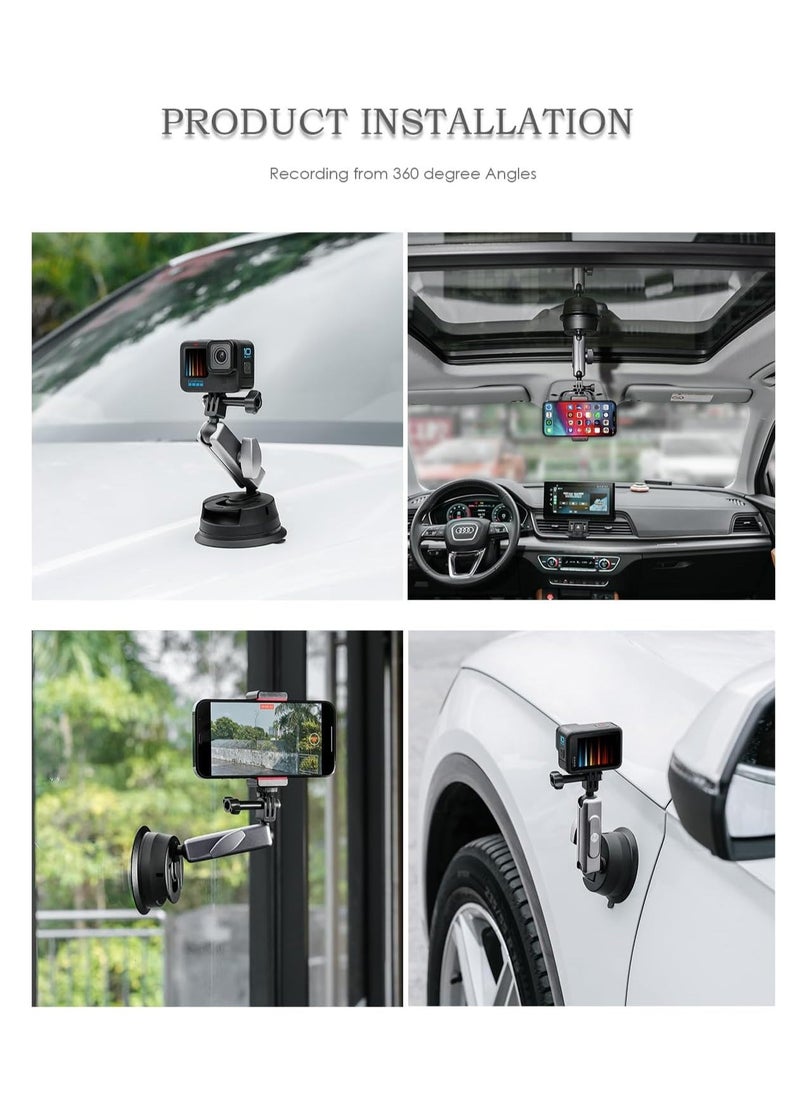 Suction Cup Mount for Go Pro, Action Camera with 360° Dual Head Ball, Car Suction Cup Holder Suction Cup Mount for Insta-360 X3 X2 Go3 Hero 12 11 10 9 8 Accessories, 1 Pcs - Image 5