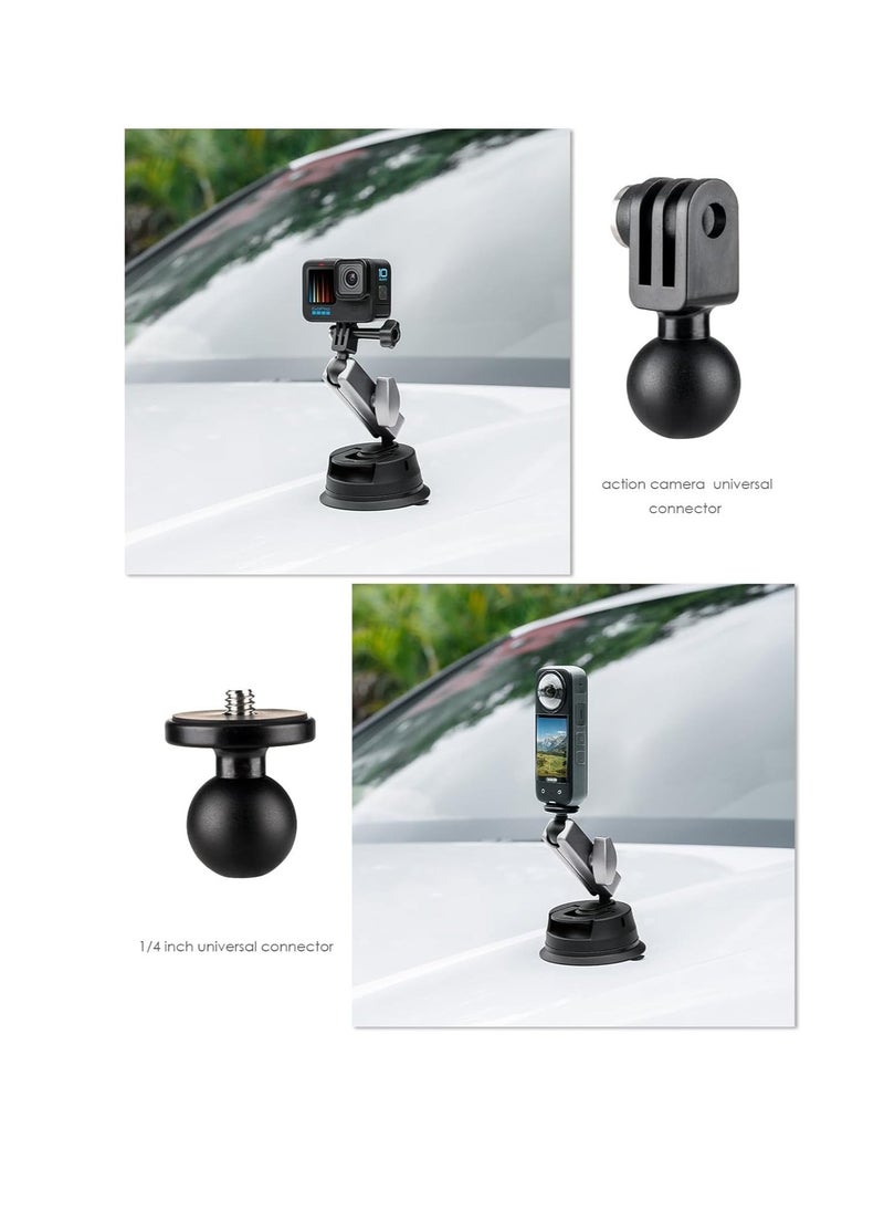 Suction Cup Mount for Go Pro, Action Camera with 360° Dual Head Ball, Car Suction Cup Holder Suction Cup Mount for Insta-360 X3 X2 Go3 Hero 12 11 10 9 8 Accessories, 1 Pcs - Image 4