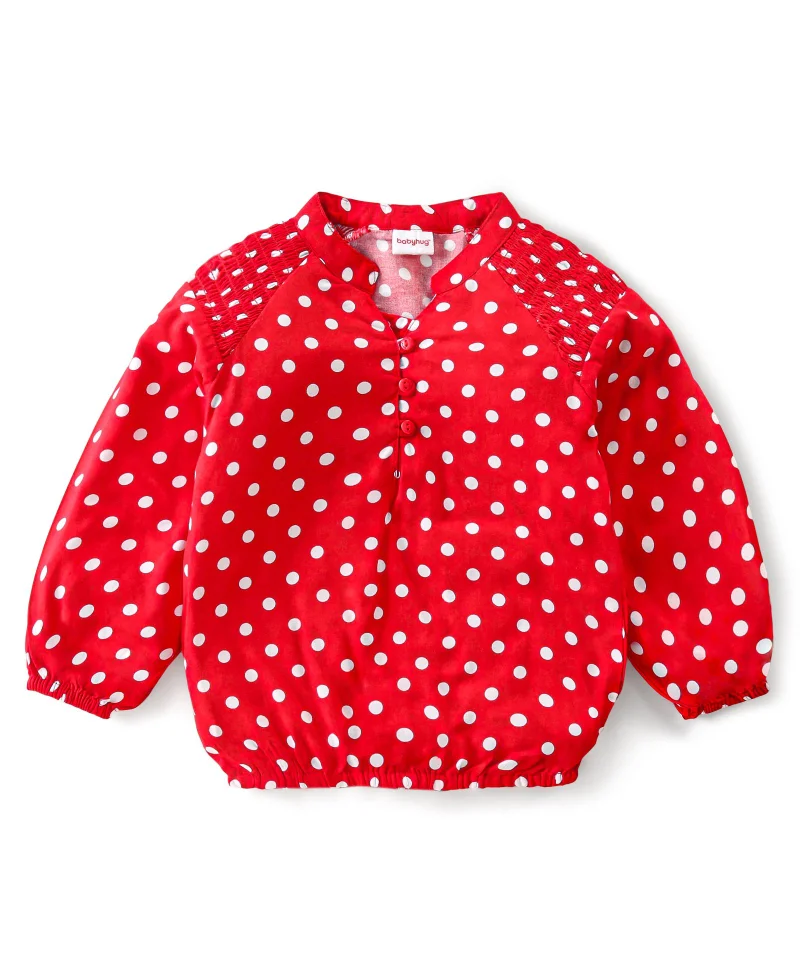 babyhug Babyhug Rayon Knit Full Sleeves Top With  Polka Dots Print - Red