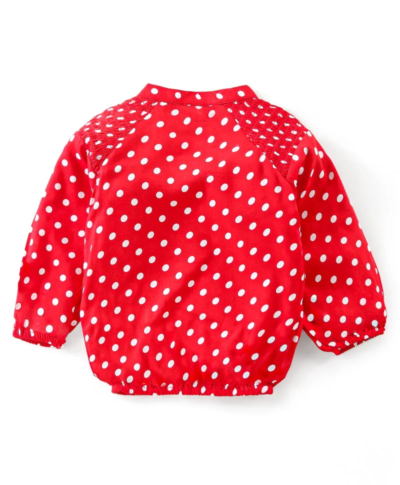 babyhug Babyhug Rayon Knit Full Sleeves Top With  Polka Dots Print - Red