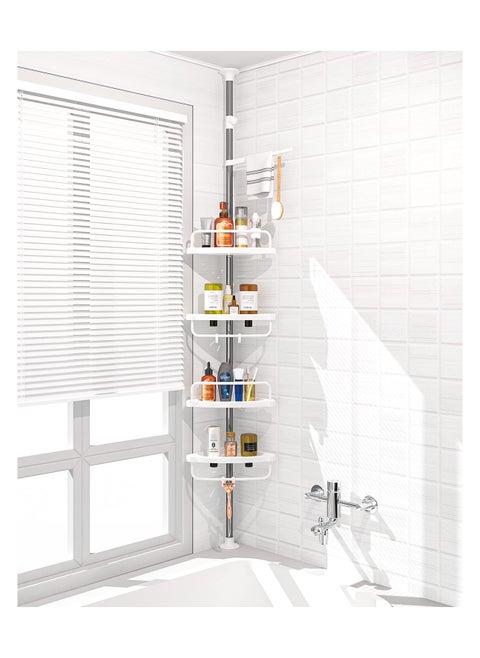 XICEN 4 Layer Corner Shower Caddy, Adjustable Shower Shelf, Constant Tension Stainless Steel Pole Organizer, Rustproof 3.3 to 9.8ft