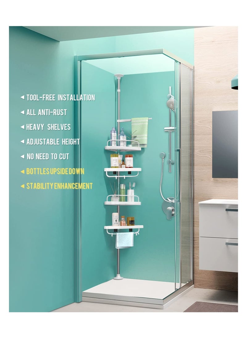 XICEN 4 Layer Corner Shower Caddy, Adjustable Shower Shelf, Constant Tension Stainless Steel Pole Organizer, Rustproof 3.3 to 9.8ft
