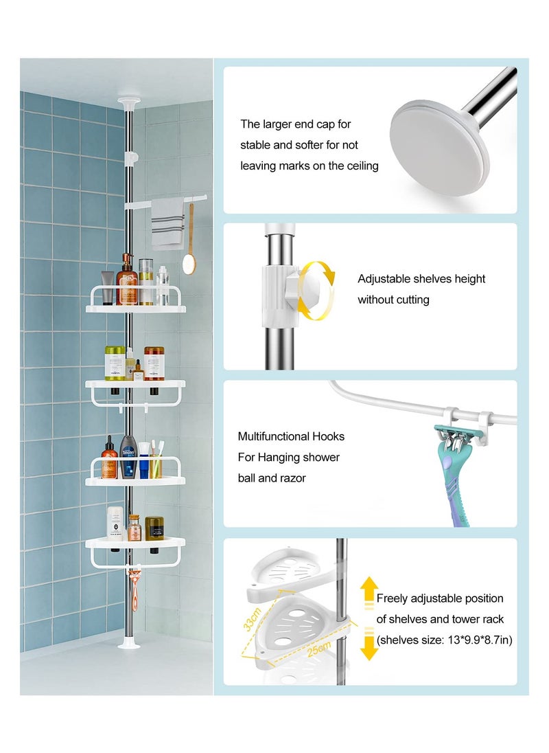 XICEN 4 Layer Corner Shower Caddy, Adjustable Shower Shelf, Constant Tension Stainless Steel Pole Organizer, Rustproof 3.3 to 9.8ft