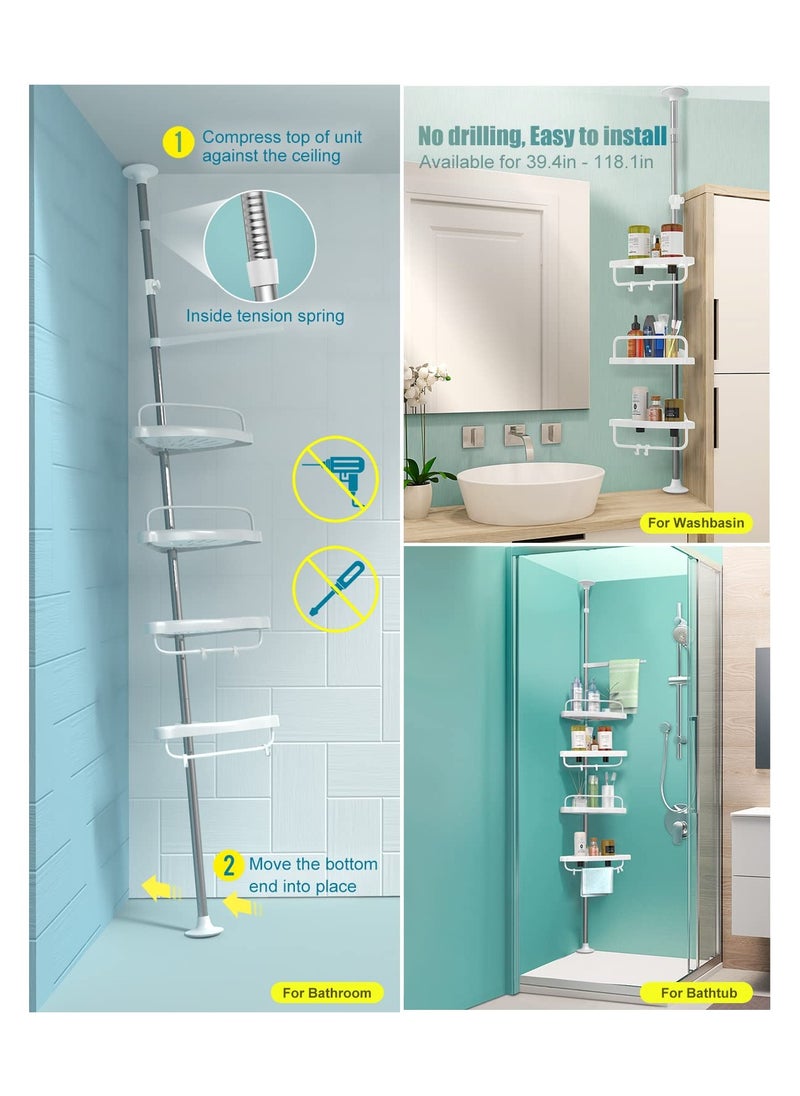 XICEN 4 Layer Corner Shower Caddy, Adjustable Shower Shelf, Constant Tension Stainless Steel Pole Organizer, Rustproof 3.3 to 9.8ft