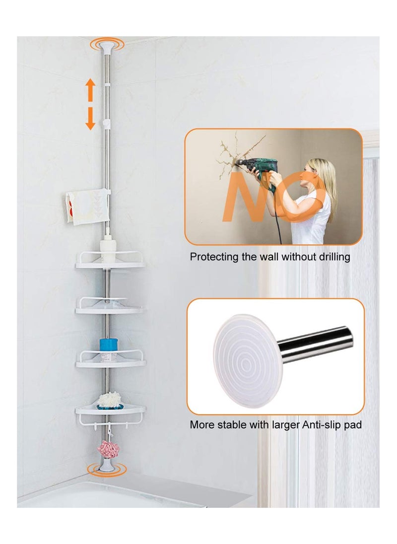 XICEN 4 Layer Corner Shower Caddy, Adjustable Shower Shelf, Constant Tension Stainless Steel Pole Organizer, Rustproof 3.3 to 9.8ft