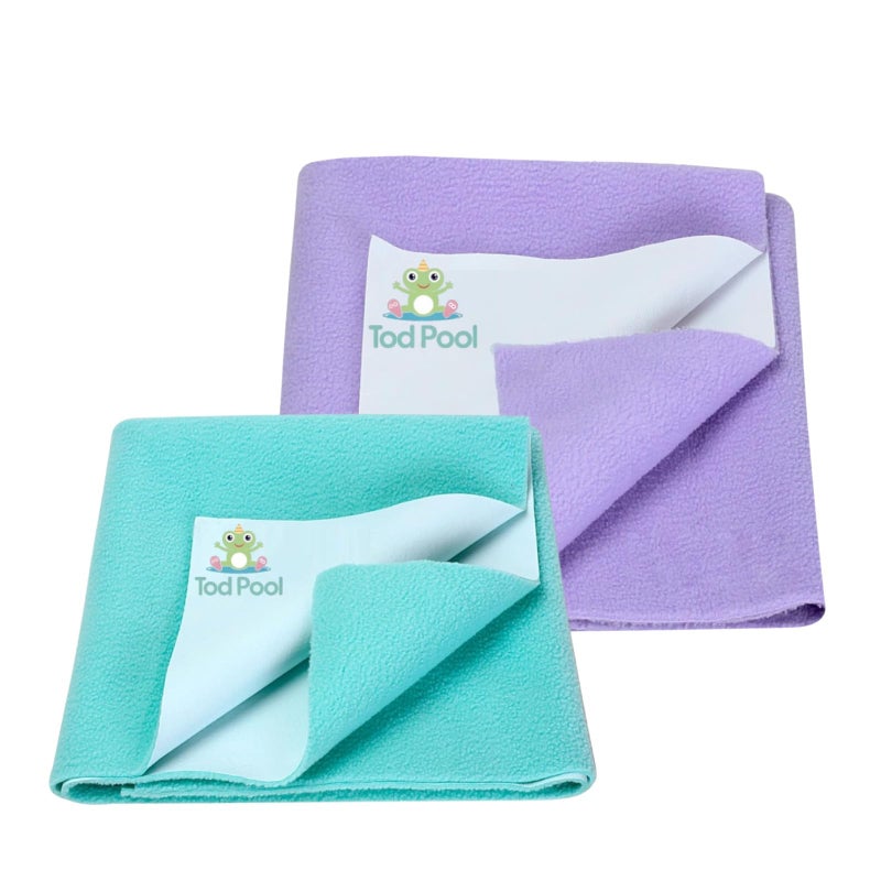 Tod PooL حامي سرير تواد بول القابل للتنفس | فليس مضاد للتكتل عالي الامتصاص قابل للغسل | ورقة مقاومة للماء سريعة الجفاف | ورقة حامي سرير للأطفال والبالغين | (أزرق فاتح وبنفسجي) - Image 1
