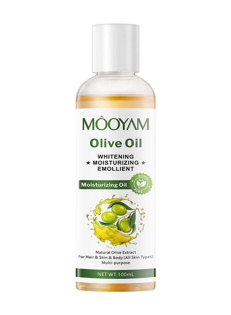 MOOYAM Olive Oil, Whitening Moisturizing Emollient, 100% Natural Pure Moisturizing Oil with Natural Olive Extract for Hair Skin and Body All Skin Types 100ml - Image 1