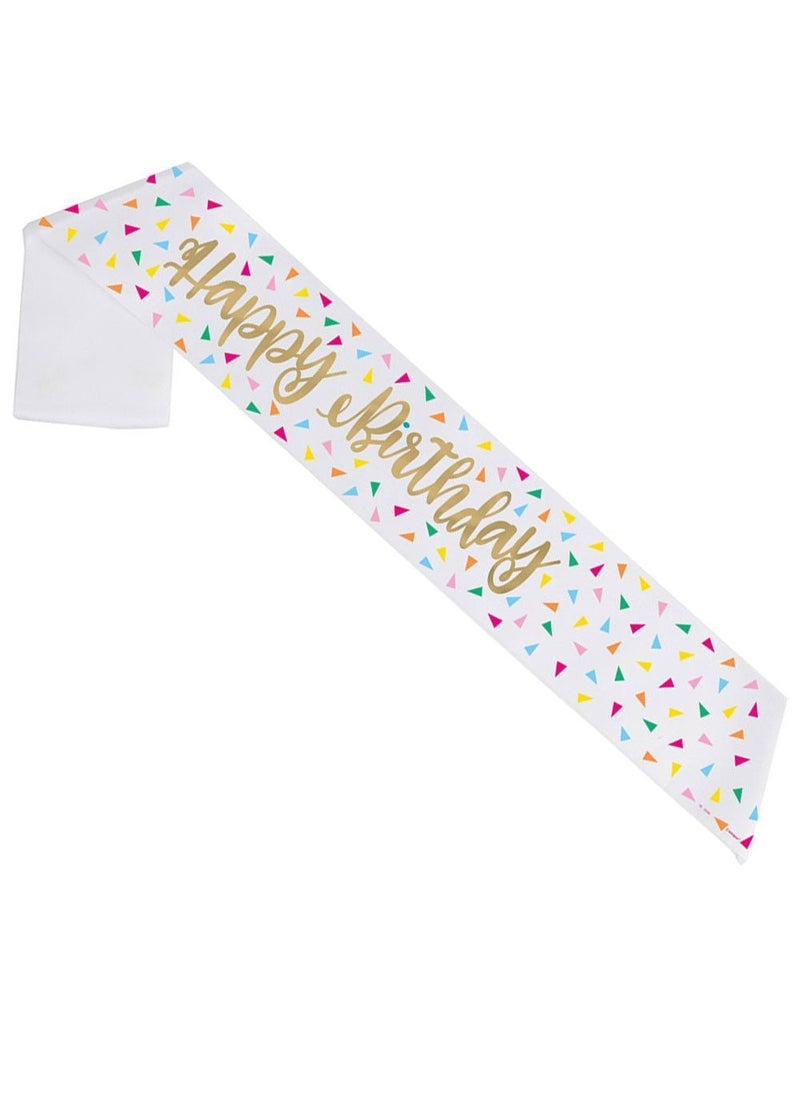 Unique Happy Birthday Sash White Rainbow Dots Nylon 84cm - Image 1