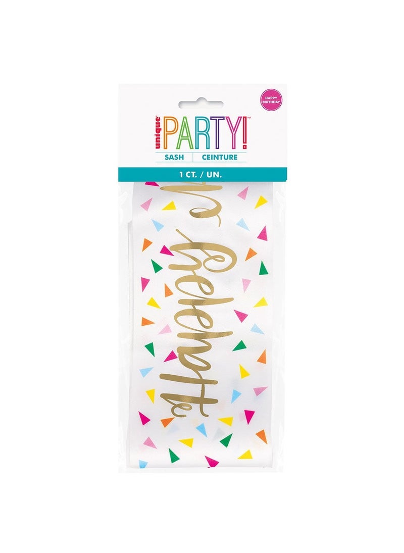 Unique Happy Birthday Sash White Rainbow Dots Nylon 84cm - Image 3