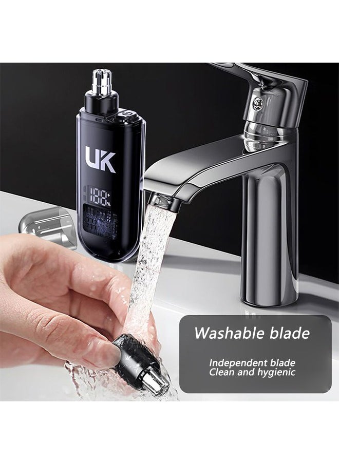 UK PRO Portable Multi-function Electric Nose Hair Trimmer USB Rechargeable Nose Hair Trimmer Unisex 2 in 1 Painless Facial Hair Trimmer with Lcd Display Black  - Image 2